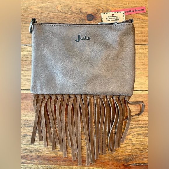Justin | Western Leather Fringe | Wristlet or Shoulder Bag | Turquoise and Brown - Picture 2 of 3